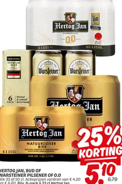 Aanbieding: Hertog jan, bud of WARSTEINER pilsener of 0.0