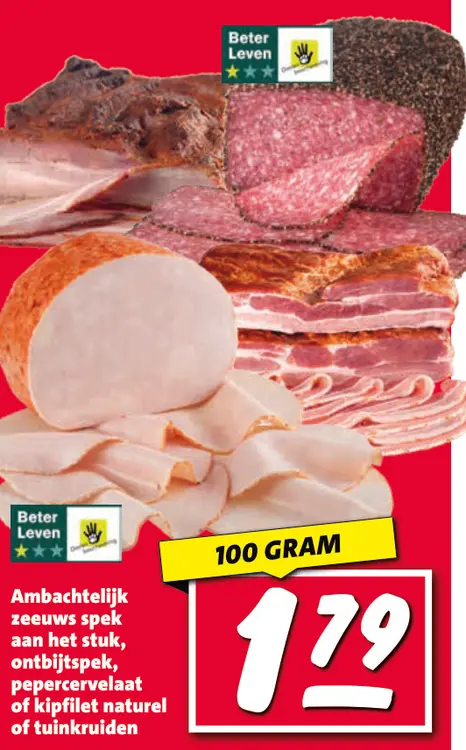 Aanbieding: Ambachtelijk zeeuws spek aan het stuk, ontbijtspek, pepercervelaat of kipfilet 