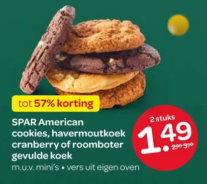 Aanbieding: American cookies, havermoutkoek cranberry of roomboter gevulde koek