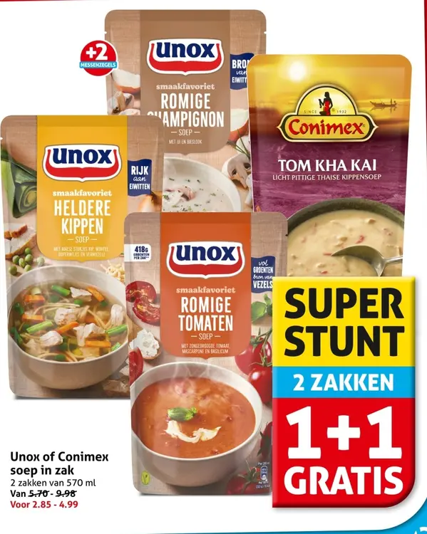 Aanbieding: Unox of Conimex soep in zak