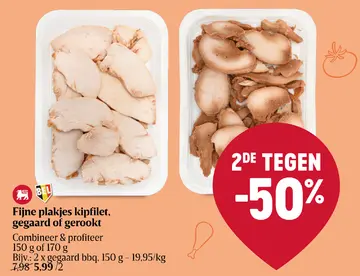 Aanbieding: Fijne plakjes kipfilet, gegaard of gerookt
