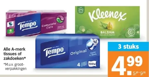 Aanbieding: Alle A-merk tissues of zakdoeken
