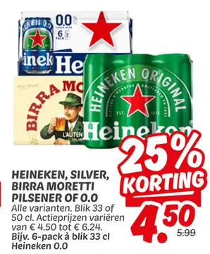 Aanbieding: Heineken, silver, BIRRA MORETTI pilsener of 0.0
