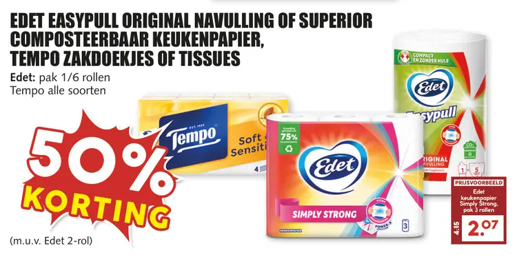 Aanbieding: Easypull original navulling of superior composteerbaar keukenpapier, Tempo zakdoekjes of tissues