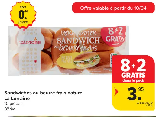 Offre: Sandwiches au beurre frais nature