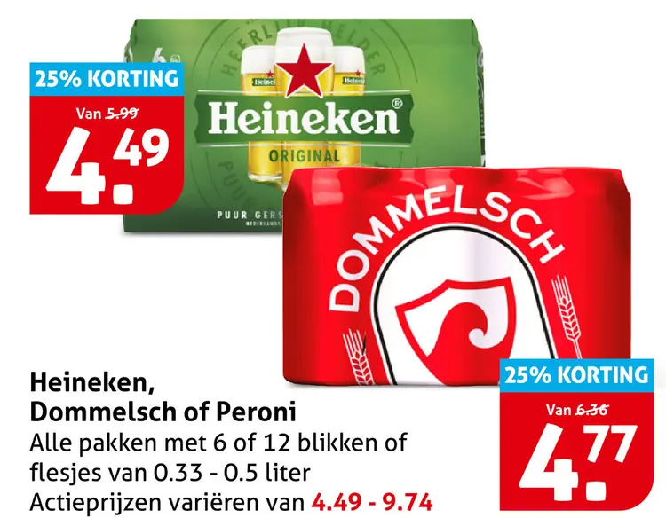 Aanbieding: Heineken, Dommelsch of Peroni