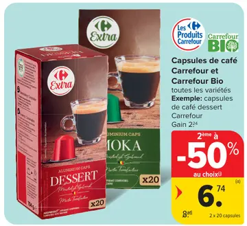 Offre: Capsules de café Carrefour et Carrefour Bio