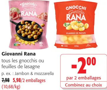 Offre: Tous les gnocchis ou feuilles de lasagne