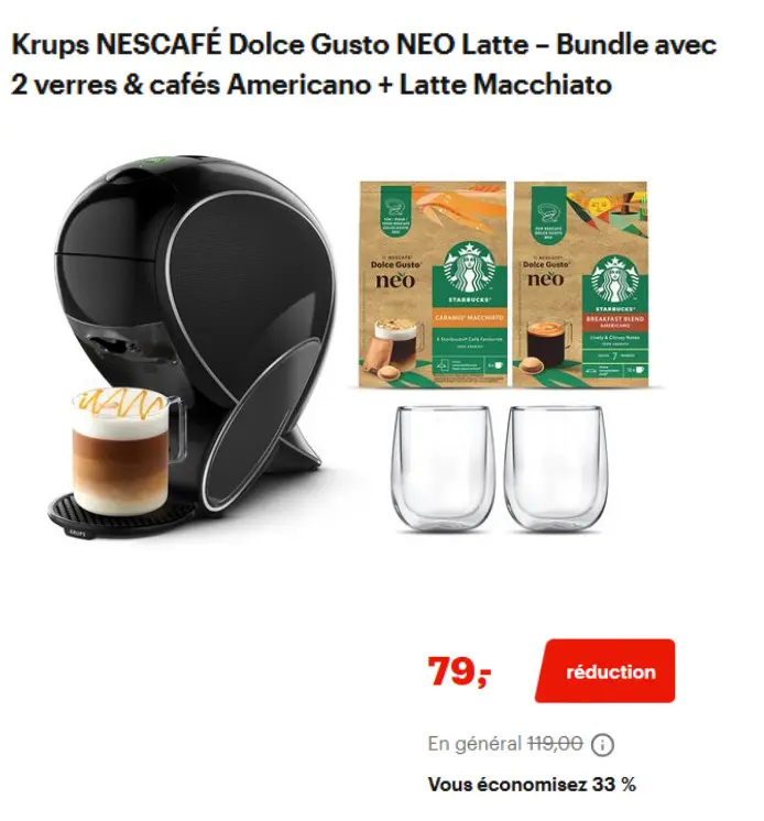 Offre: NESCAFÉ Dolce Gusto Neo Machine + Starbucks C