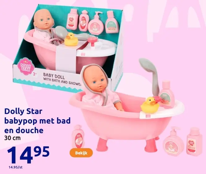 Aanbieding: Dolly Star babypop met bad en douche