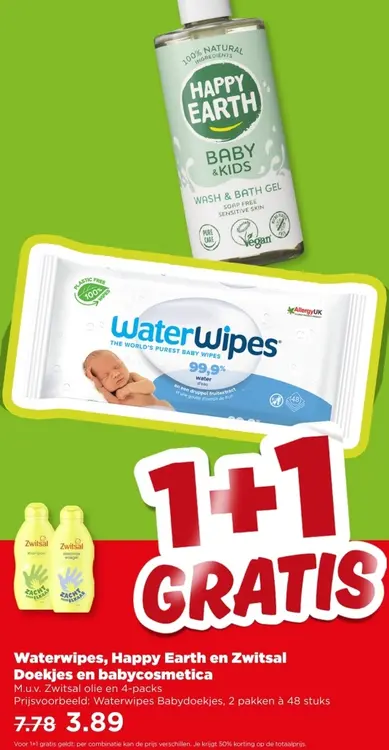 Aanbieding: Waterwipes, Happy Earth en Zwitsal Doekjes en Babycosmetica