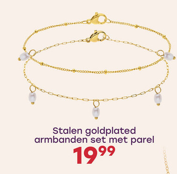 Aanbieding: Stalen goldplated armbandenset met parel