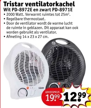 Aanbieding: Tristar ventilatorkachel Wit PD-8972E en zwar
