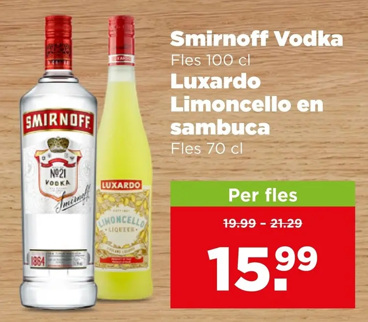 Aanbieding: Smirnoff Vodka, Luxardo Limoncello en sambuca
