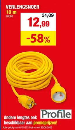 Promotie: Profile Verlengsnoer 10m 3G 1,5mm² geel