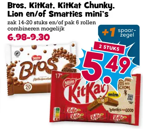 Aanbieding: Bros, KitKat, KitKat Chunky, Lion en/of Smarties mini's