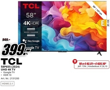 Aanbieding: TCL 58P655 (2024) UHD 4K TV