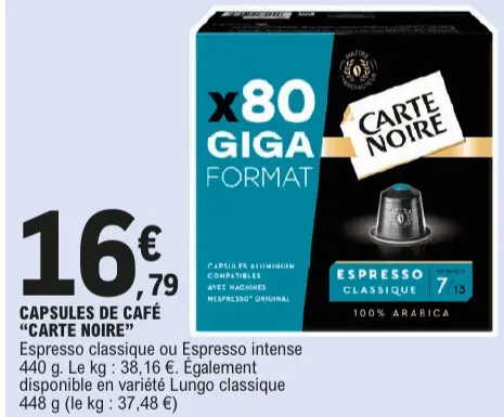 Offre: Capsules de café "CARTE NOIRE"