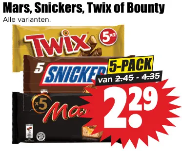 Aanbieding: Mars, Snickers, Twix of Bounty