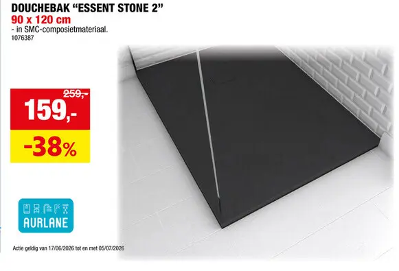 Promotie: Aurlane Essent Stone 2 douchebak lineaire 90x120 cm zwart