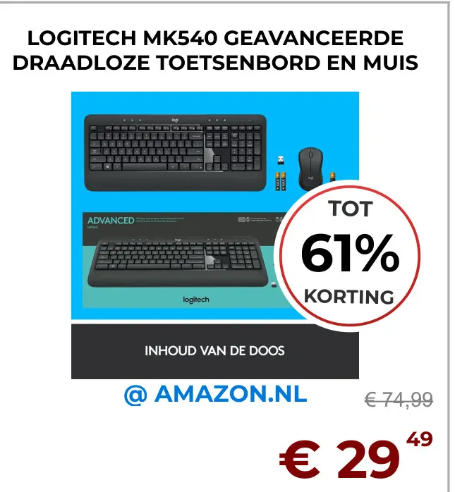 Aanbieding: Mk540 geavanceerde draadloze toetsenbord en m