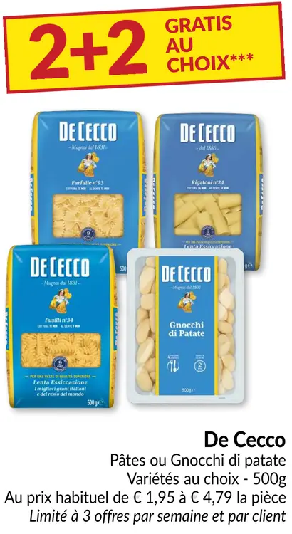 Offre: Pâtes ou Gnocchi di patate