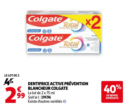 Offre: Dentifrice active prévention blancheur