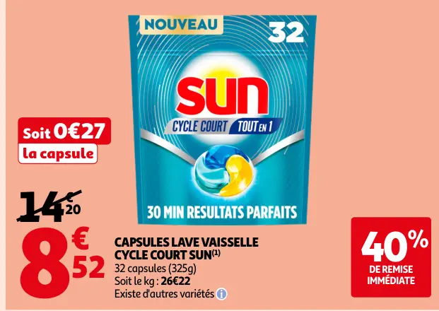 Offre: Capsules lave vaisselle cycle court