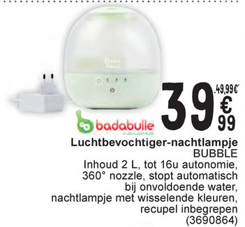 Aanbieding: Luchtbevochtiger-nachtlampje BUBBLE