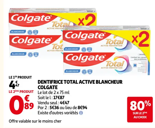 Offre: Dentifrice total active blancheur