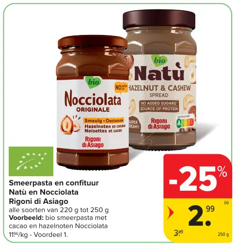 Promotie: Smeerpasta en confituur Natù en Nocciolata