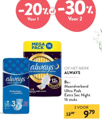 Offre: Maandverband Ultra Pads Extra Sec Night