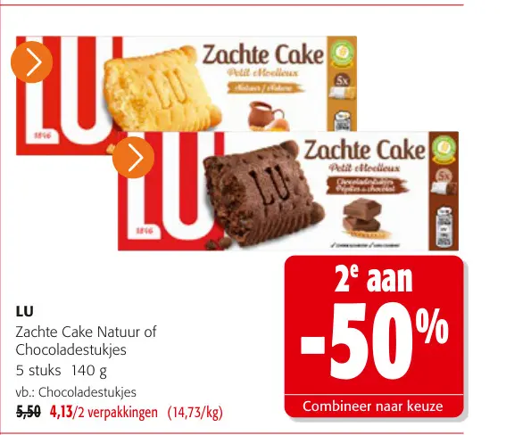 Promotie: Zachte Cake Natuur of Chocoladestukjes