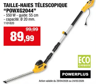 Offre: Powerplus POWXG2044 elektrische heggenschaar telescopisch 550W 55cm