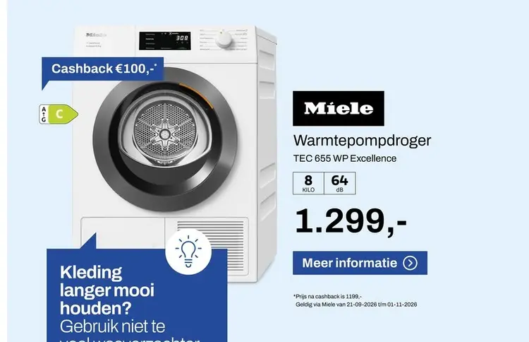 Aanbieding: Miele TEC655WP 8kg Excellence