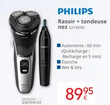 Offre: Rasoir + tondeuse nez S3143/02