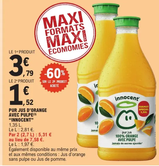 Offre: Pur jus d'orange avec pulpe