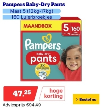Aanbieding: Pampers Baby-Dry Pants - Maat 5 (12kg-17kg) - 160 Luierbroekjes - Maandbox