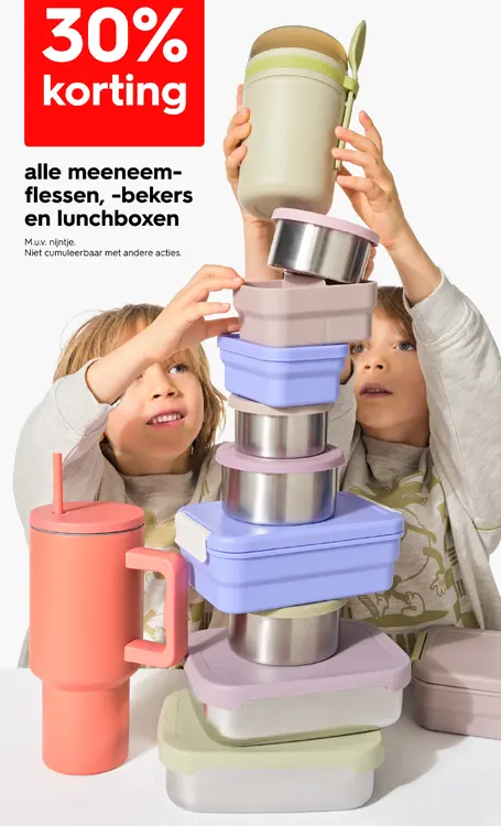 Promotie: alle meeneemflessen, -bekers en lunchboxen