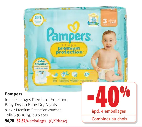 Offre: Pampers Premium Protection couches