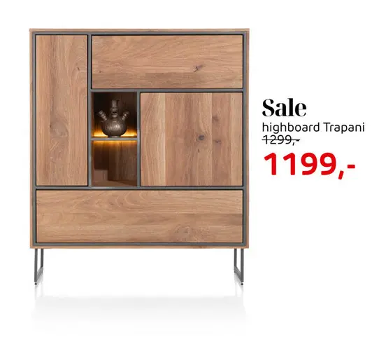 Offre: Trapani, highboard 120 cm - 2-portes + 2-tiroirs + 2-niche (+ LED)