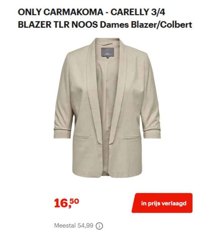 Promotie: ONLY CARMAKOMA - CARELLY 3/4 BLAZER