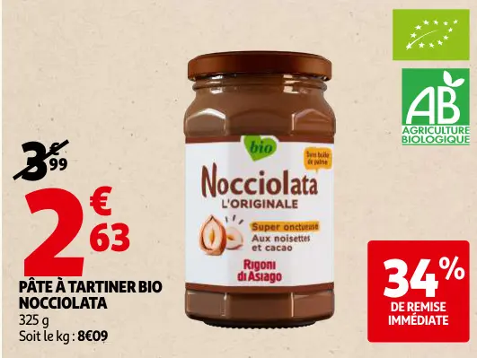 Offre: Pâte à tartiner bio Nocciolata