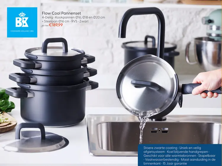 Aanbieding: BK Flow Cool Black RVS pannenset 4-delig