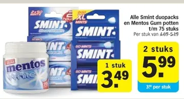 Aanbieding: Smint duopacks en Mentos Gum potten