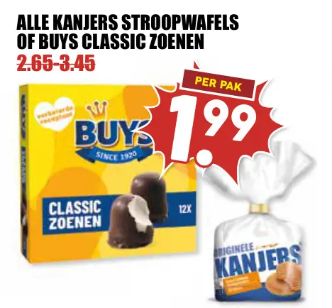Aanbieding: Alle Kanjers Stroopwafels of Buys Classic Zoenen
