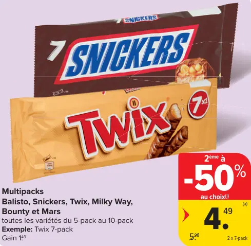 Offre: Multipacks Balisto, Snickers, Twix, Milky Way, Bounty et Mars
