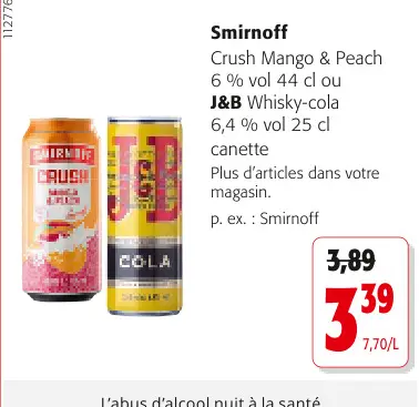 Offre: Crush Mango & Peach ou Whisky-cola