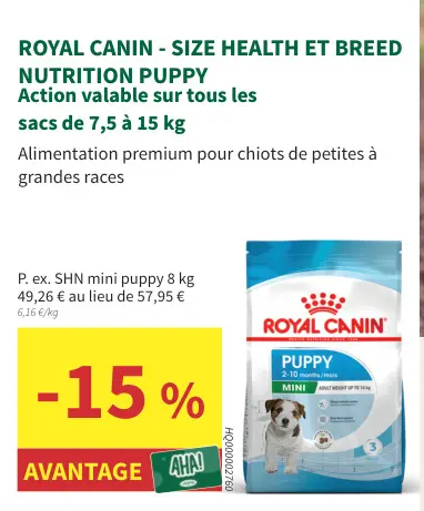 Offre: Size health et breed nutrition puppy