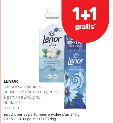 Offre: adoucissant liquide, booster de parfum ou perles